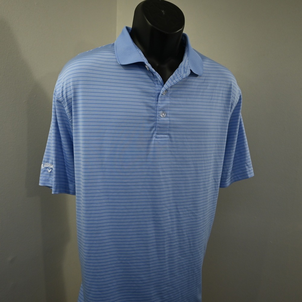 Callaway Polo Men XL Blue Striped Short Sleeve Opti-Dri Golf Shirt - Picture 2 of 10